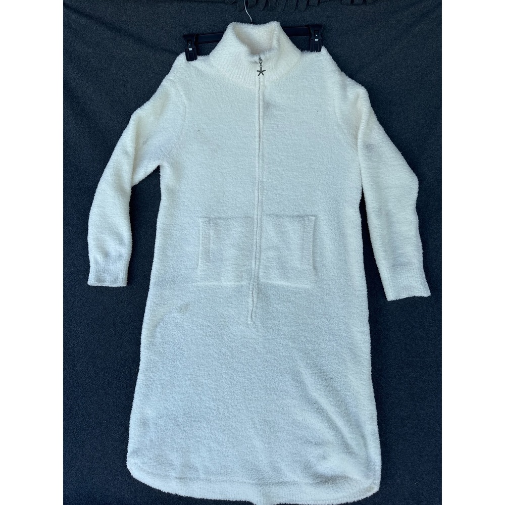 Barefoot Dreams CozyChic Zip Up Robe Cream White Mock Neck L/XL Loungewear